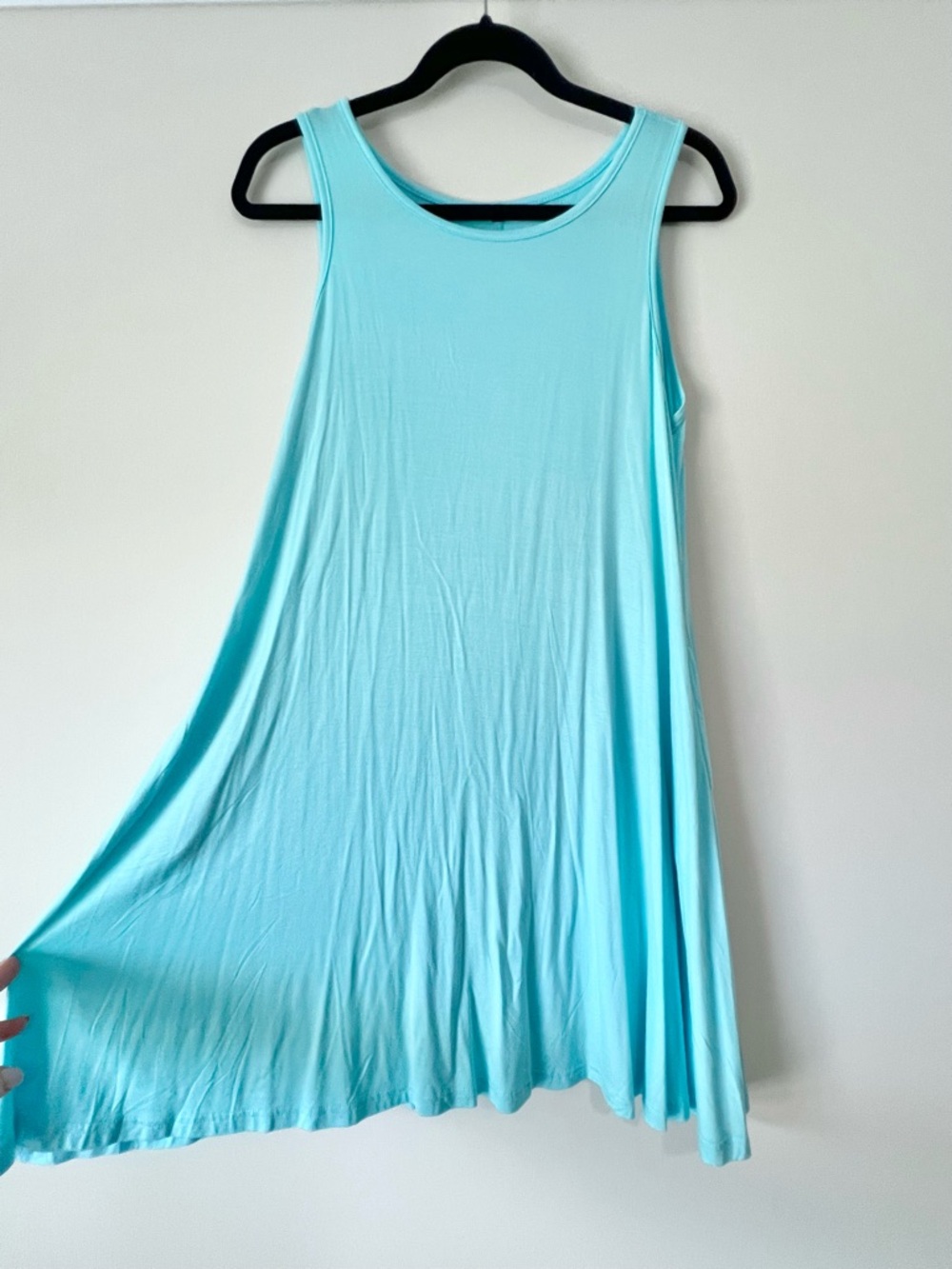 Light Aqua Rayon Spandex Tank Top Flowy Dress with Pockets - Picture 2 of 5